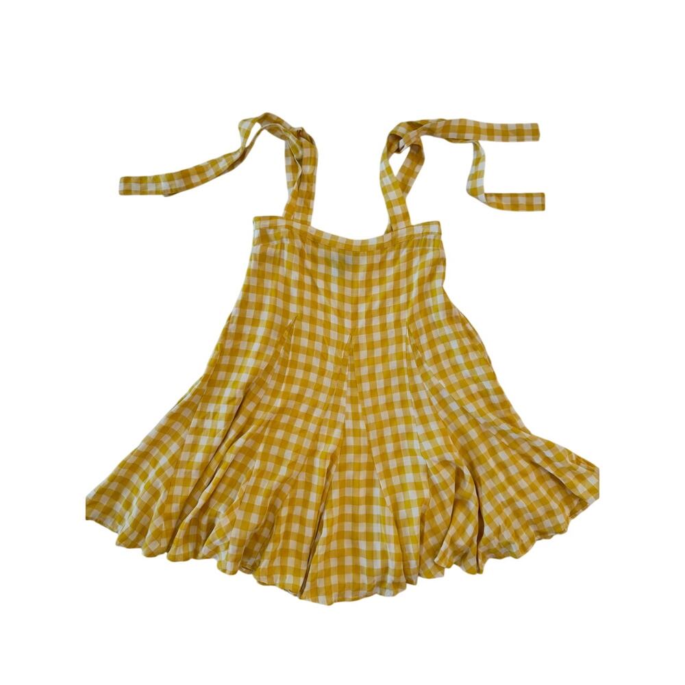 AQUA Butter Yellow Gingham Tie Shoulder Mini Dress S Cottagecore Picniccore - Picture 2 of 16